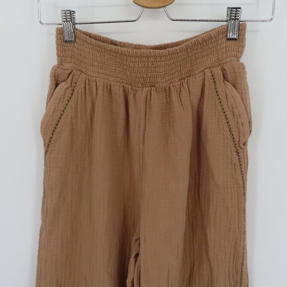 Aerie Women Small Brown Wide Leg Slit Slip On Pants Pockets Ruched Waistband - Picture 2 of 15